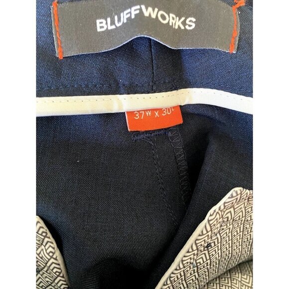 Bluffworks Pants Men 37X30 Navy Blue Original Straight Performance Tech Slacks - Picture 5 of 6